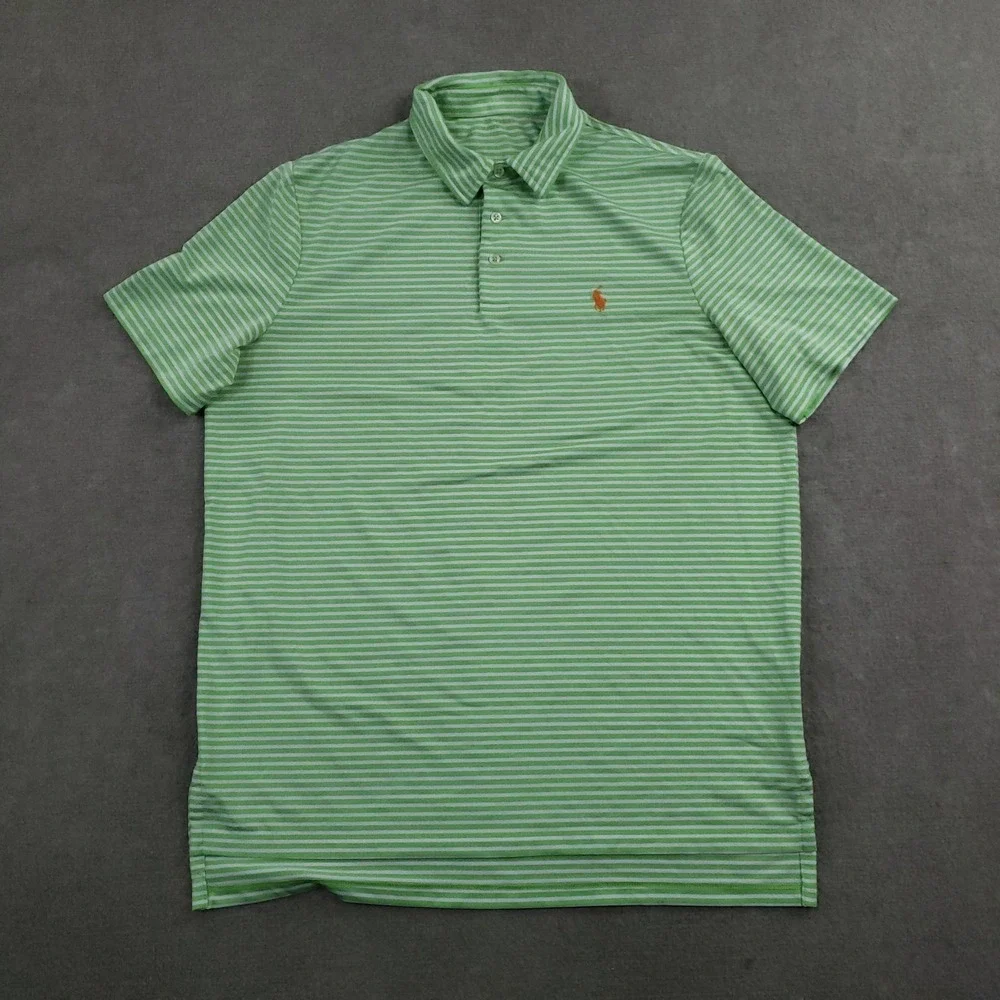 Polo‎ Ralph Lauren Polo Shirt Mens Large Green Striped Short Sleeve Golf Tennis